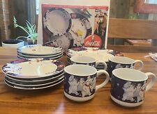 VINTAGE 1998 COCA-COLA Coke Happy Bear GIBSON Dinnerware SET  16 Plate Bowl Cup picture