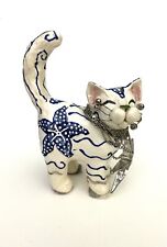 RARE Amy Lacombe Blue And White Silver Star Cat with Chain Estate Custom picture
