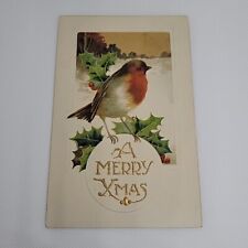 1907- 15 A Merry Christmas Postcard Song Bird Snow  Embossed picture