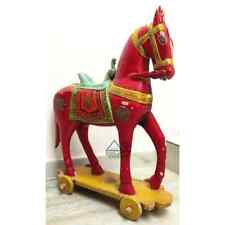 Indian Antique Old Wooden Painted Horse Rajasthani  Original Handmade Home Decor picture