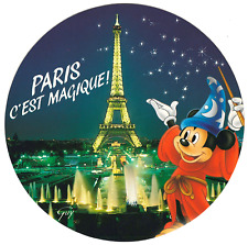 Vintage Disney Unused Round Postcard Sorcerer Mickey and Eiffel Tower c1990 picture