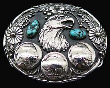 American Bald Eagle Buffalo Nickels Coins Turquoise Southwest SSI Belt Buckle picture