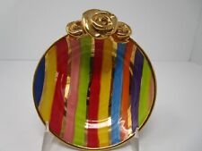Mary Rose Young Pottery Multi-Color Striped Trinket Soap Dish Signed 2010 4-5/8