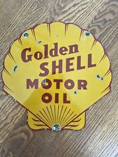 VINTAGE GOLDEN SHELL PORCELAIN SIGN GAS STATION SIGNAGE MOTOR OIL SERVICE GARAGE picture