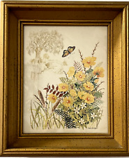 Vintage Gloria Eriksen Floral Framed Butterfly Boho Art picture