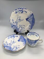 VTG Wileman Foley (Pre-Shelley) Blue & White Gold Scalloped Rim Trio Tea Set picture
