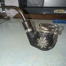 Vintage Swiss Made BBK Tobacco Pipe Hinged Lid Metal Hunting Horn Stag picture