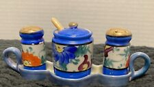 Vintage Luster ware Salt And Pepper Shakers Mustard Jar /spoon On Tray/ Japan picture