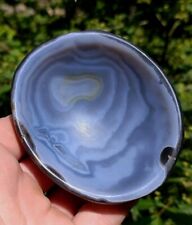  HAND CARVED AGATE BOWL, BEAUTIFUL BLACK/BLUE NATURAL AGATE 3.5