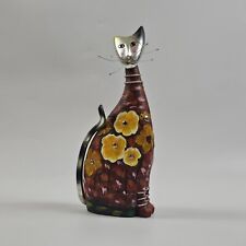 Giftcraft Artistic Cat Figure Statue Hand Painted Textured Resin Floral Design  picture