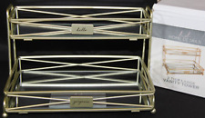 Two Tier Large Vanity Tower Organizer Satin Gold Dresser Top or Bathroom Counter picture
