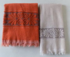 Cannon Towel Set of 2 Monticello Hand Bath Orange Tan Raised Pattern Fringe Trim picture