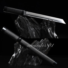 black tanto knife carbon steel japanese samurai sword pu leather handle scabbard picture
