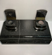 Beautiful Antique Black Marble Inkwell With Marble Base. picture