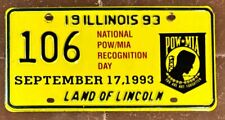 Illinois 1993 MILITARY NAT'L POW/MIA RECOGNITION DAY GRAPHIC License Plate # 106 picture