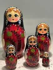 Vintage Hand Painted Russian Matryoshka 5 Piece Set 7.5” Nesting Dolls  Signed picture