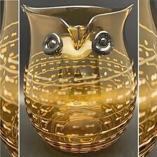 Art Glass Amber Bulbous Owl Vase circa 1970s Made in China 10
