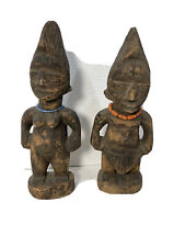 Vintage Yoruba Ibeji Male Female Spirit Twin Figures-Hand Carved-Beaded-11” Tall picture