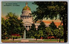 State Capitol Sacramento California CA Trees Fountain Vinatge Postcard 1930s picture