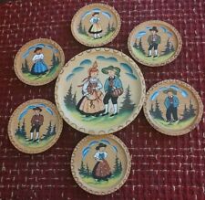 Folk Art Coasters And Plate, Wooden, Hand Painted, Bulgaria picture