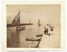 Trouville-sur-Mer: boats and walkers on the pier - antique photo c. 1890 picture