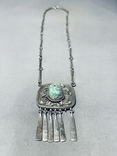 ONE OF THE FINEST VINTAGE NAVAJO CARICO LAKE TURQUOISE STERLING SILVER NECKLACE picture