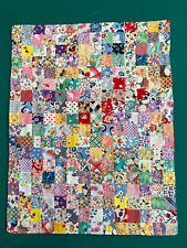 Doll Quilt Handmade Postage Stamp Vintage 1930s-1940s Fabrics picture