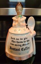 Great Vintage Enesco Kitchen Prayer Lady Instant Coffee Canister W/Orig.spoon picture