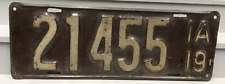 1919 Iowa License Plate 21455 picture
