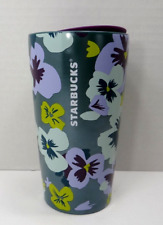 Starbucks Floral Pansies Green Purple Ceramic Travel Coffee Cup 12oz NWOB picture