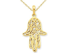 14K Yellow Gold Hamsa Filigree Pendant Necklace with Chain picture