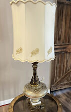 Vintage Mid Century MCM Glass Marble Brass Hollywood Regency With Shade picture