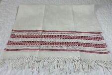 Antique Vintage Show Towel, Large, Linen, Woven Leaf & Flower Design, White, Red picture