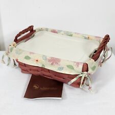 Longaberger 2008 Sunset Pink Small Serving Tray Braided Leather Ears+Liner+Prot. picture