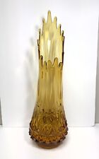 Vintage 22” LE Smith Amber Glass Swung Vase Diamond Butt Fat Bottom  MCM picture