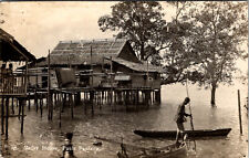 PASIR PANANG MALAYSIA OLD HOUSE ON STILTS 1937 REAL PHOTO POSTCARD picture