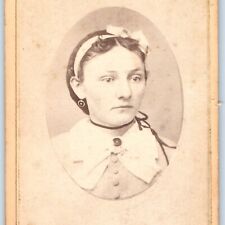 c1870s Waverly, Iowa Cute Young Lady w/ Bow & Choker CdV Photo Card Apfel IA H11 picture