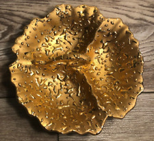 VINTAGE WEEPING BRIGHT GOLD 22K GOLD HAND DECORATED LEAF TRINKET CANDY DISH 1950 picture