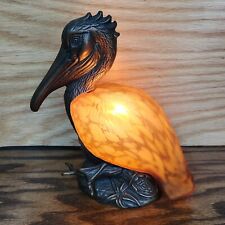 Vintage Tin Chi Amber Glass Pelican Table Lamp Night Light Glow Eyes 2001 MCM picture