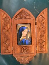 Miniature Painting on Porcelain Virgin Mary 1825 Florence Italy Hand Carved Case picture