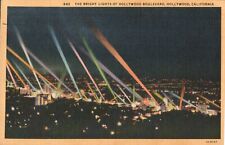 Posted VTG Linen Postcard Bright Lights of Hollywood BLVD California picture