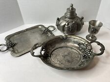 SKS ZINN 95% Pewter DECANTER CHALICE BOWL PLATTER 4 pc GRAPES Design W. Germany picture