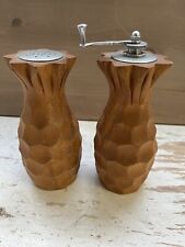 Vintage BEL AIRE PINEAPPLE Hand Carved Wooden Salt & Pepper Grinder Shaker Set 2 picture