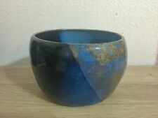Vintage Fukui Japanese Pottery Stoneware Bowl Blue Glazed Signed picture