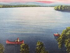 C 1946 Greetings from the State of Maine Boating on a Lake Linen Postcard  picture