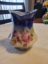 Flow Blue Vase/hat pin holder w/roses.  Footed Victorian style. 4-3/4
