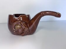 💨Vintage Cowboy Art Pipe Shaped Ceramic Ashtray  brown 7 Inches Long picture