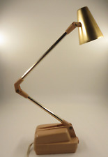 Vtg MCM Desk Lamp Weighted Pink Base Gold Toned Shade picture