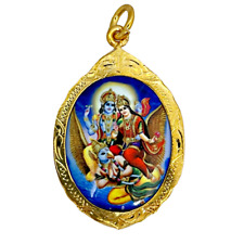 Lord Vishnu Lakshmi Goddess on Garuda Om Amulet Pendant Gold Plated Case picture