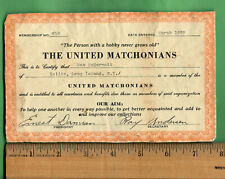 1939 UNITED MATCHONIANS CERTIFICATE OF MEMBERSHIP MATCHBOOK 4.75